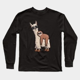 Casual Sloth Riding Llama with Sunglasses Long Sleeve T-Shirt